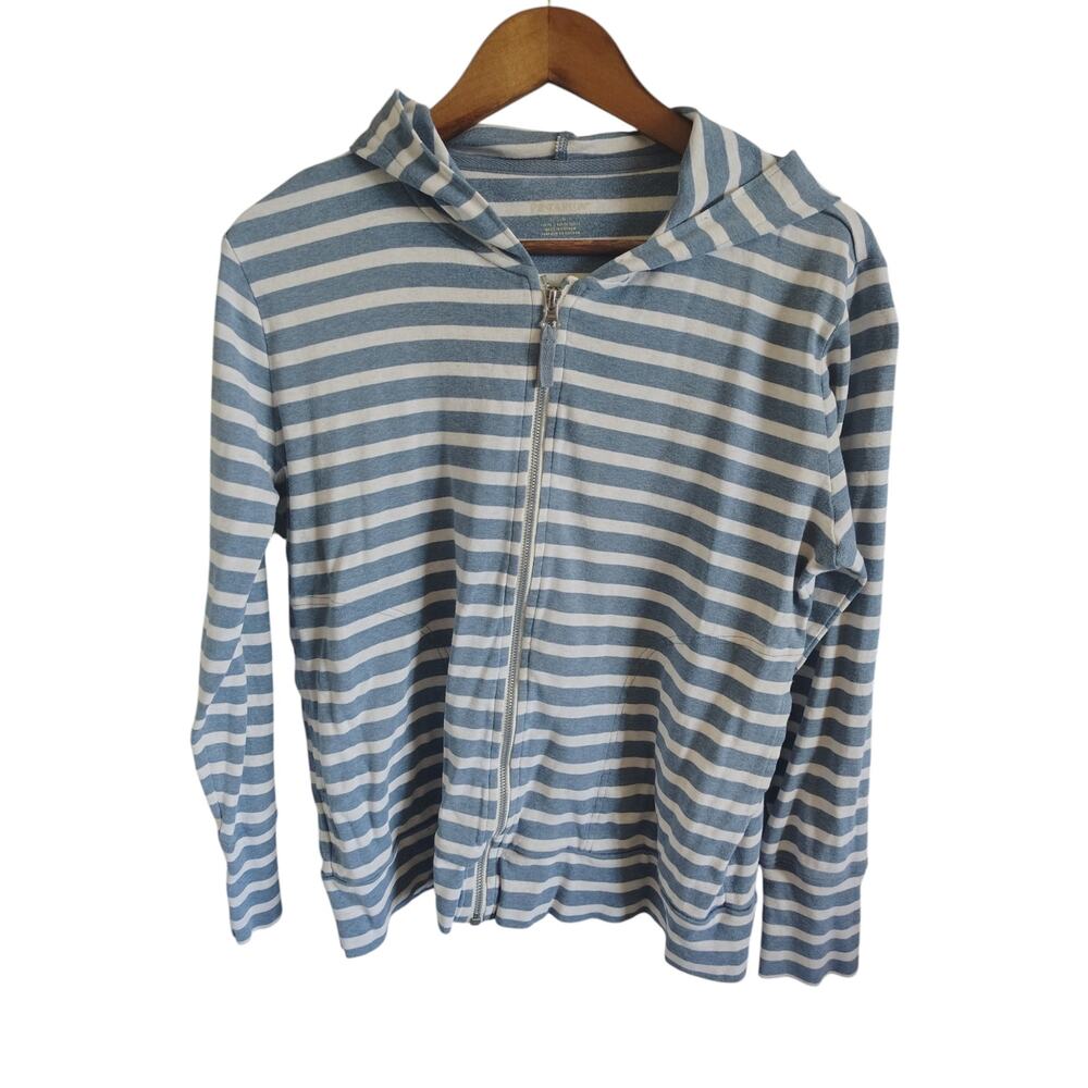 Pendleton Petite Large Cotton Striped Zip Up Hoodie Blue Ivory Lightweight PL - Picture 2 of 5
